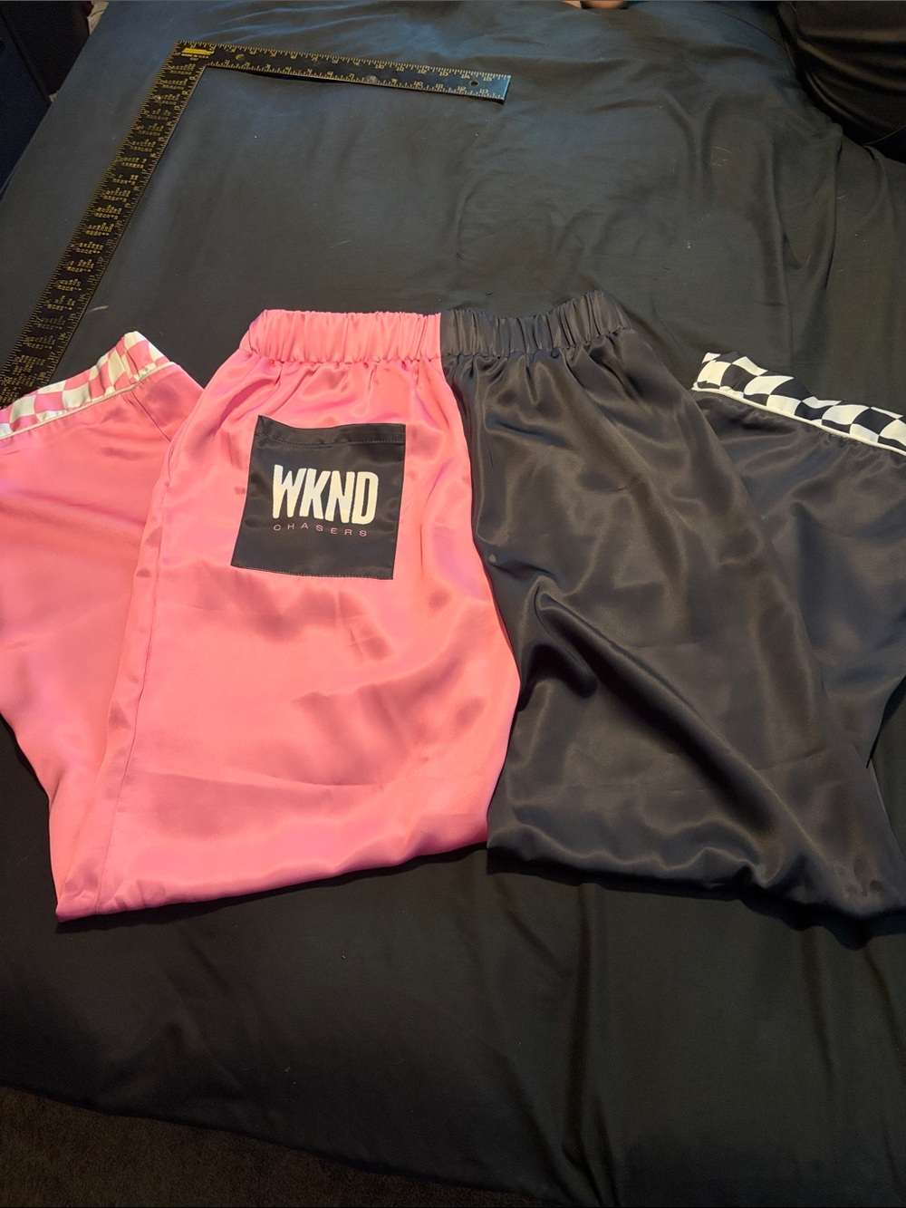 WKND Chasers — Zigzag Checkerboard Smiley Pajama Set - Black & Pink — LARGE - Picture 7 of 7